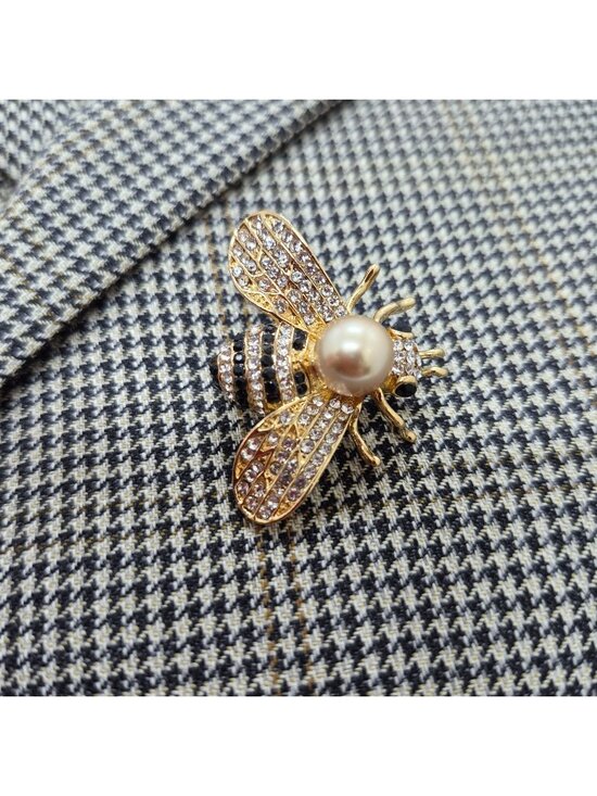 Unbranded Other - Gold Bumble Bee Pearl Brooch Pin with Sparkling Crystals, Vintage Insect Jewelry